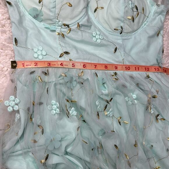 Aqua Floral Whimsical Flower Balloon Bubble Sleeves Girly MIDI Dress R5 - Picture 9 of 11